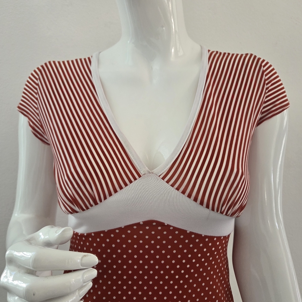 Red and White Striped and Polka Dot Womena Top Size Small - Picture 4 of 15